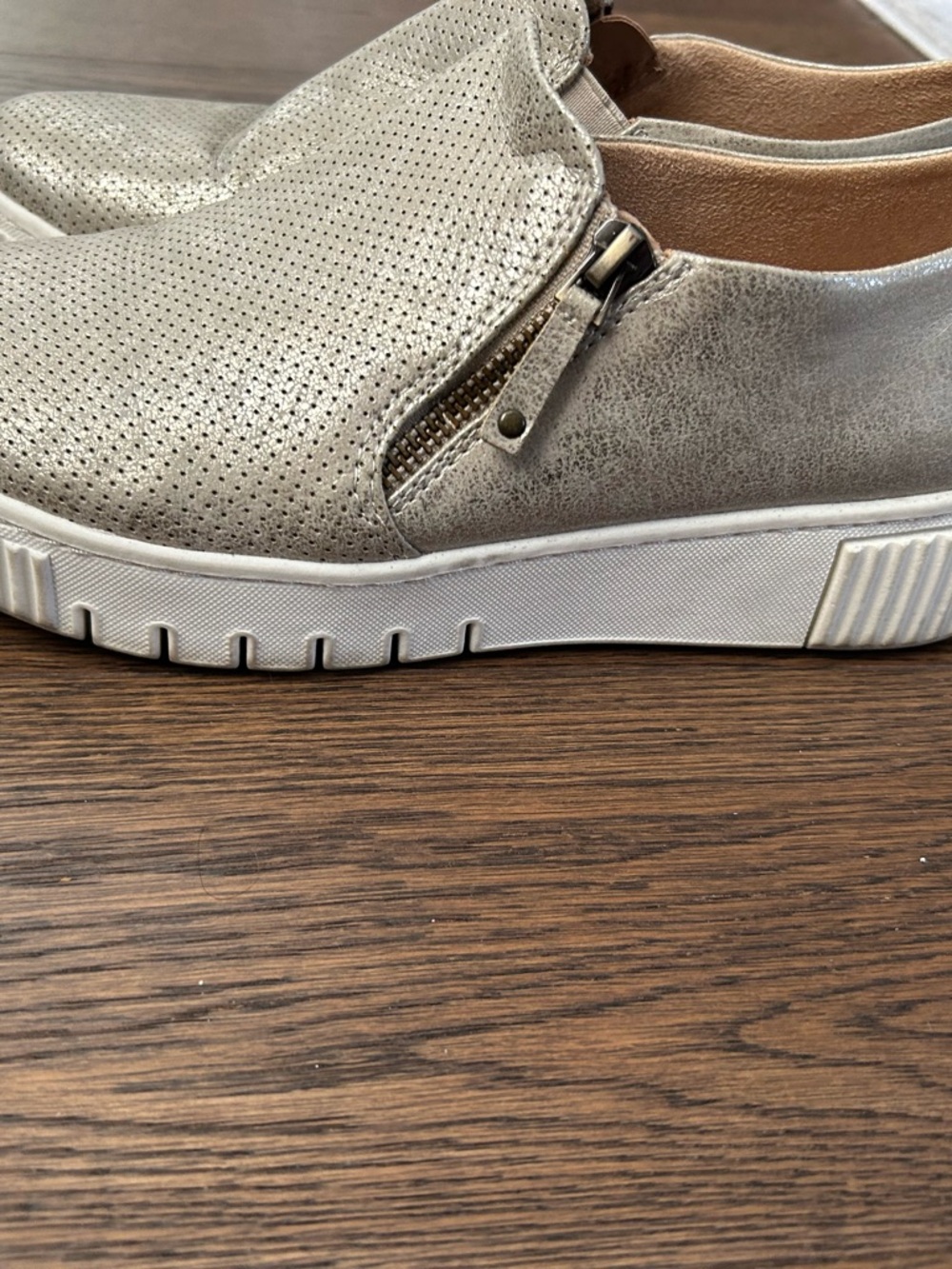 Naturalizer Metallic Silver Slip-On Sneakers with Side Zip Detail